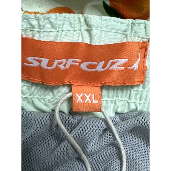 Surf Cuz Swim Trunks Quick-Dry Elastic Waistband Grove Pattern Orange/Green NWT - Picture 8 of 9